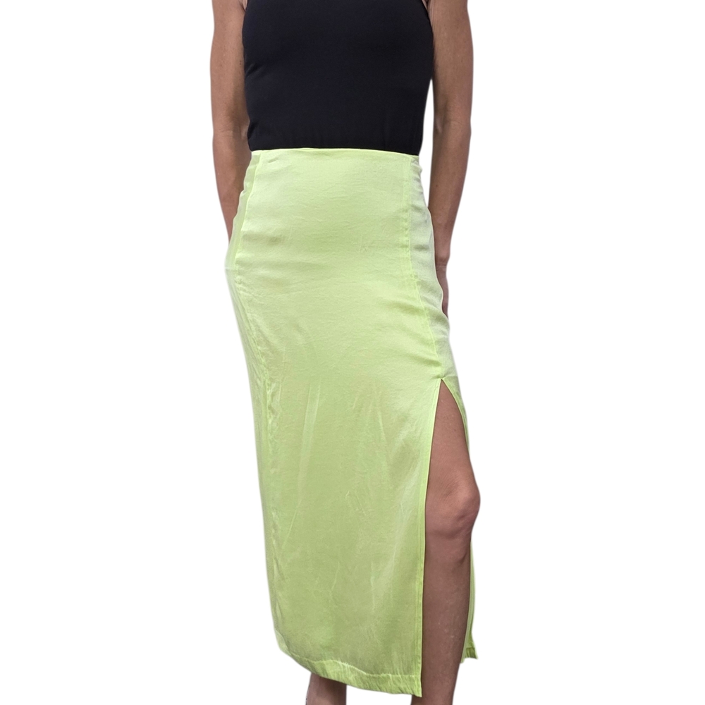 & Other Stories Lime Green Midi Skirt Size 4 High Slit